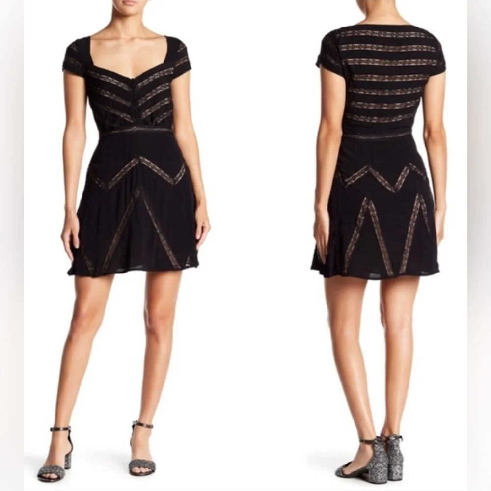 NWT Free People Elle Mini Dress S Black Lace Cocktail Wedding Guest